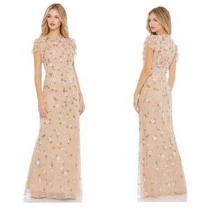 NWT MAC DUGGAL FLORAL EMBELLISHED HIGH NECK FLUTTER SLEEVE GOWN 9086